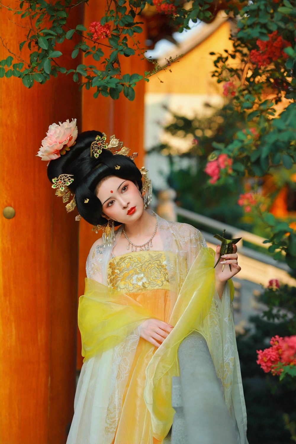 A serene pose by 6161 in a lush forest