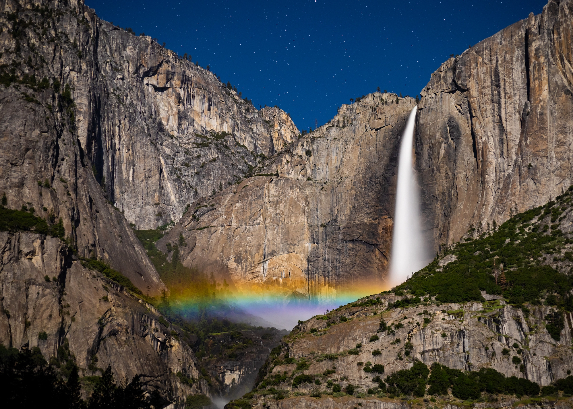 A stunning moonbow over Yosemite National Park