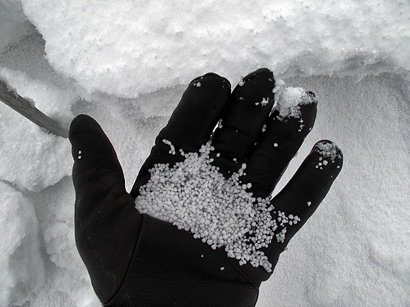 Close-up view of graupel grains