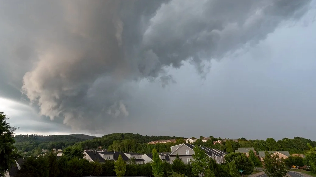 Cumulonimbus arcus praecipitatio (Cb arc pra) with visible rain shafts