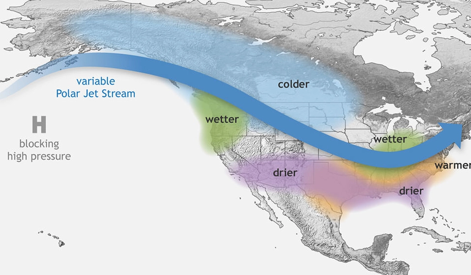 Graphic depicting a La Niña weather pattern across a nation.