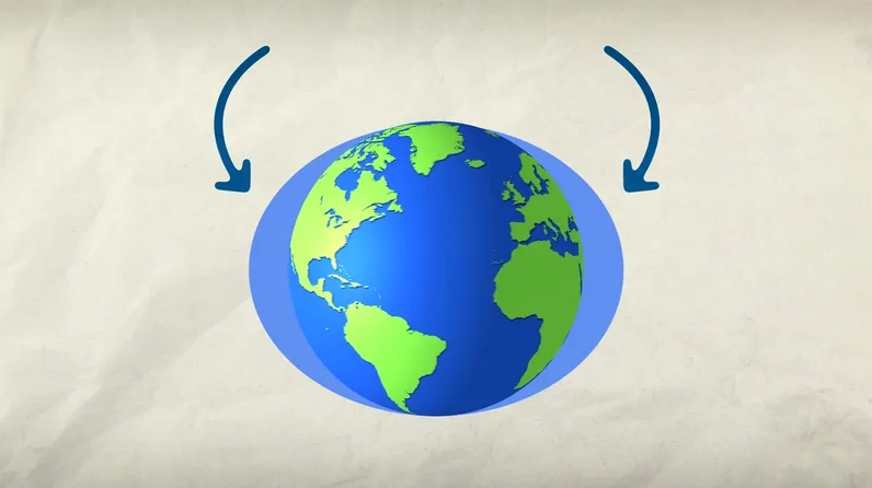 Graphic illustrating the Earth with two prominent tidal bulges caused by lunar and solar gravity.