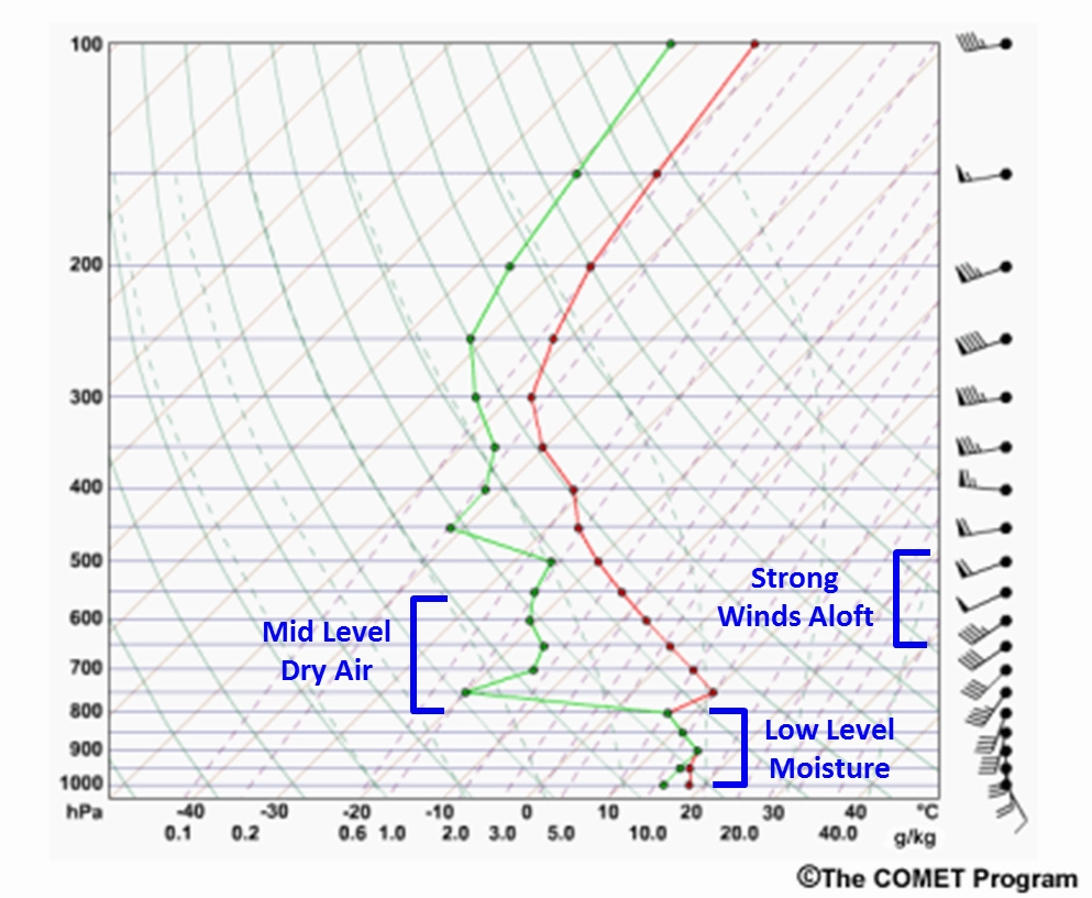Illustration of a microburst downdraft within a thunderstorm