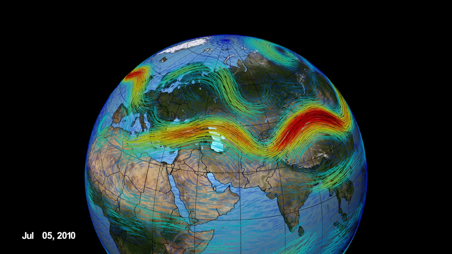Jet stream depicted over Asia in 2010