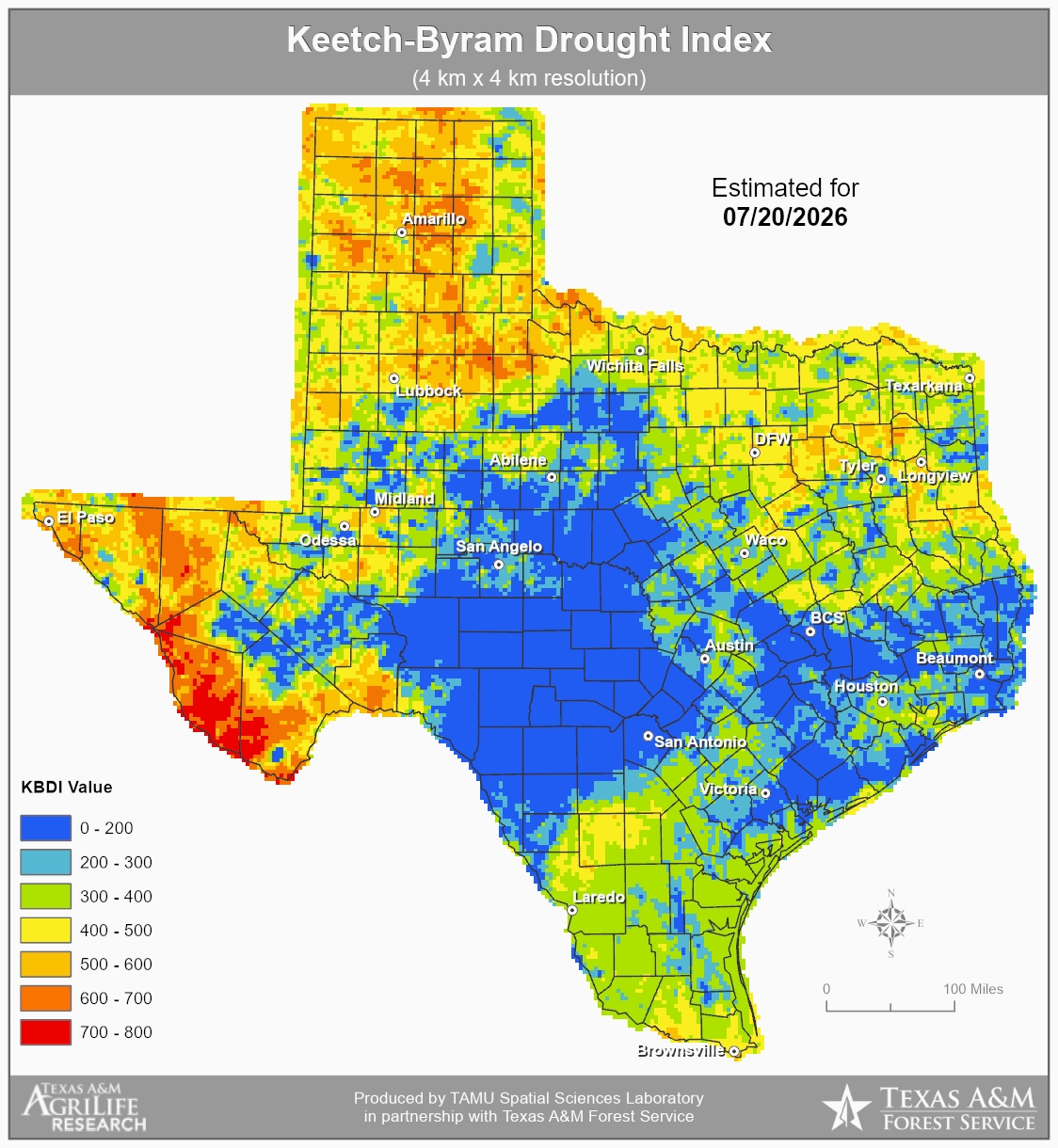 Keetch-Byram Drought Index map