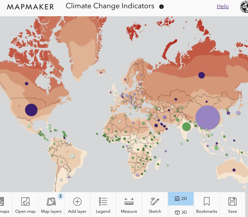Map illustrating global indicators of climate change