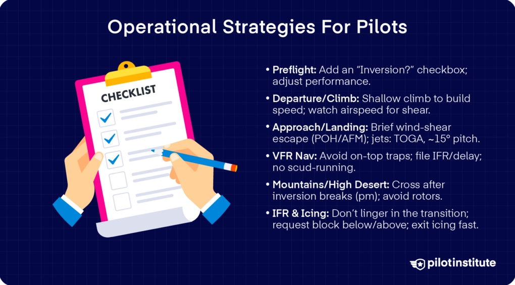 Operational strategies for pilots to manage inversion risks