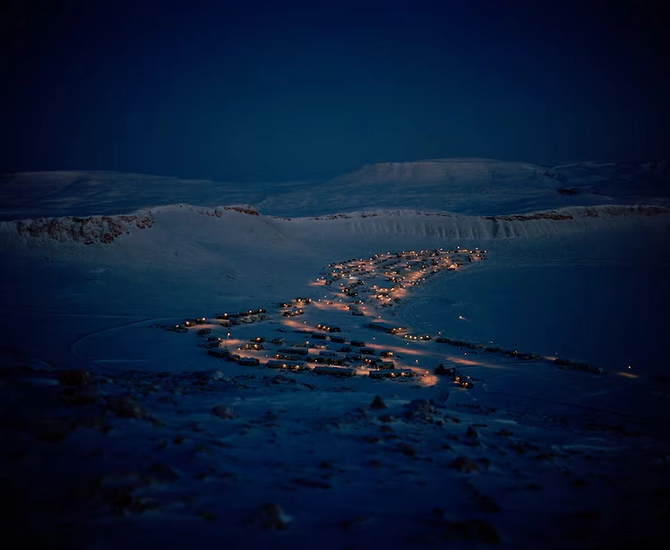 Scenic view of polar night landscape