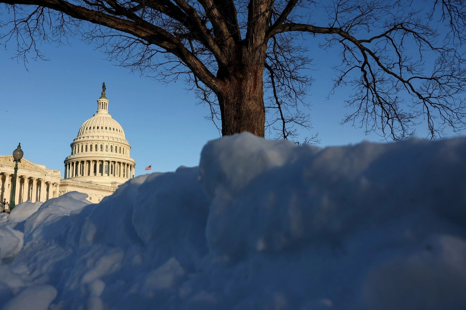 Snow covers the U.S. Capitol building in Washington, D.C. during a winter storm