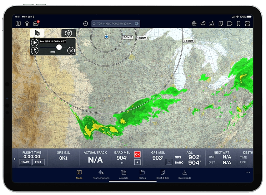 Stratus Insight app displaying radar and forecast on an iPad